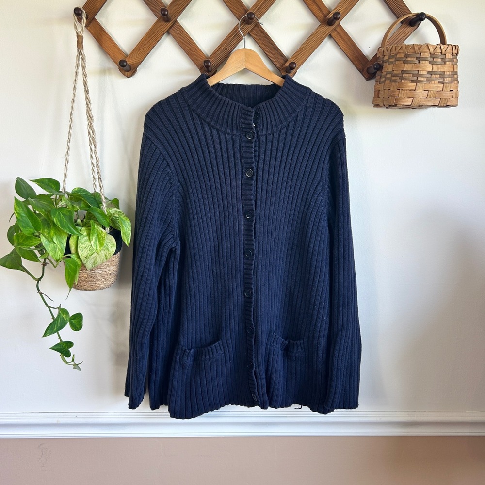 Vintage Jones New York Sport Navy Blue Ribbed 100% Cotton Mock Neck Sweater